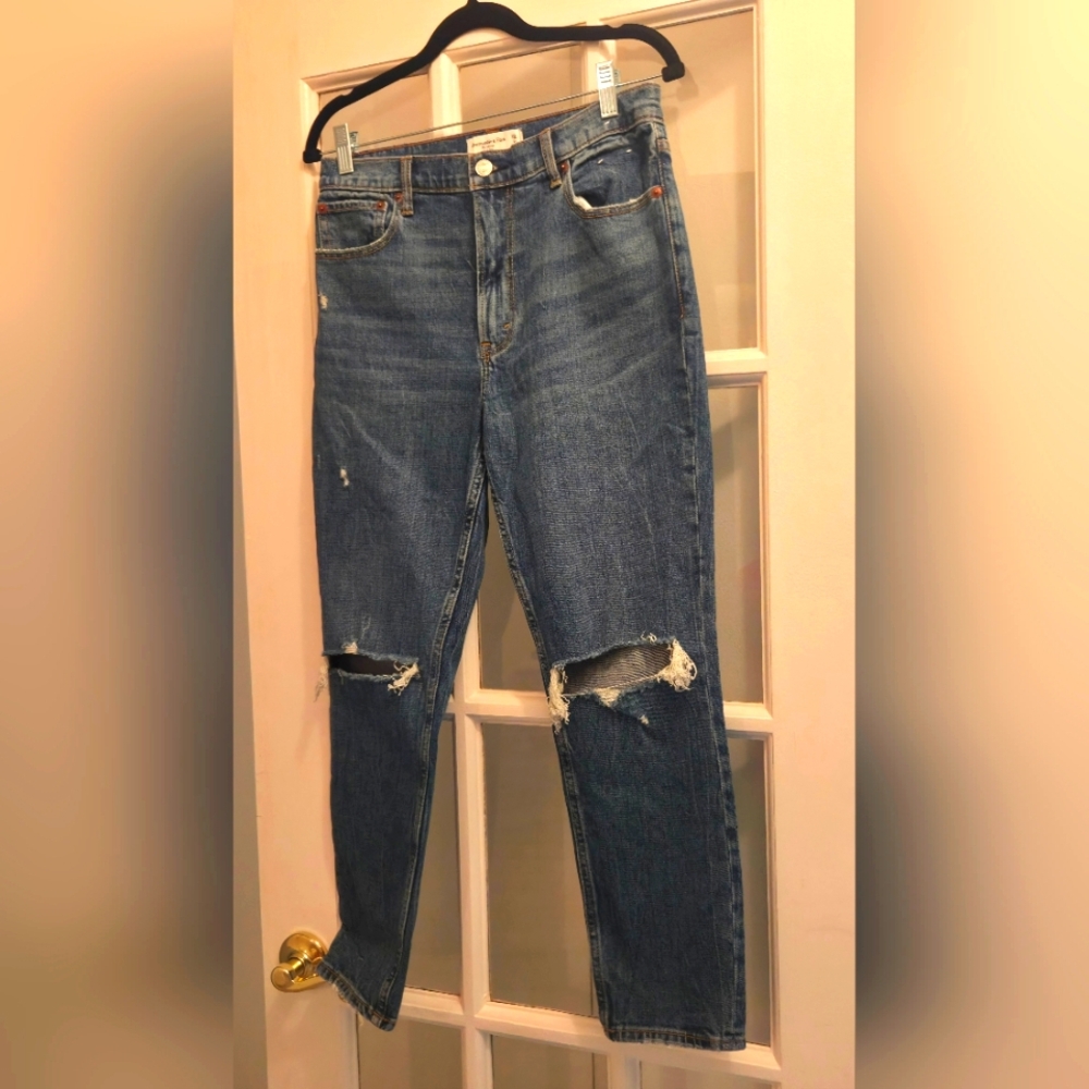 Abercrombie & Fitch Blue Ripped Boyfriend Medium Wash Jeans